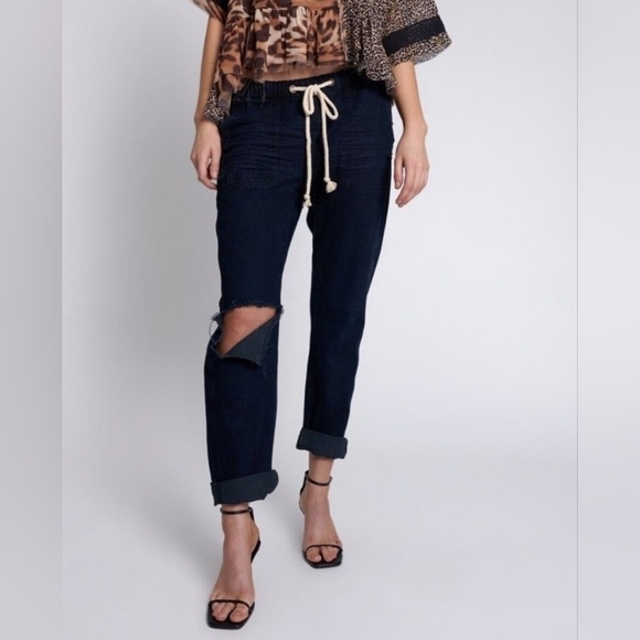 ONETEASPOON Shabbies Drawstring Boyfriend Jeans Distressed Fox Black Size XL - Picture 8 of 16